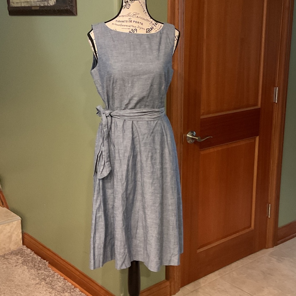 L.L. Bean Chambray Blue Midi Dress, Size 8